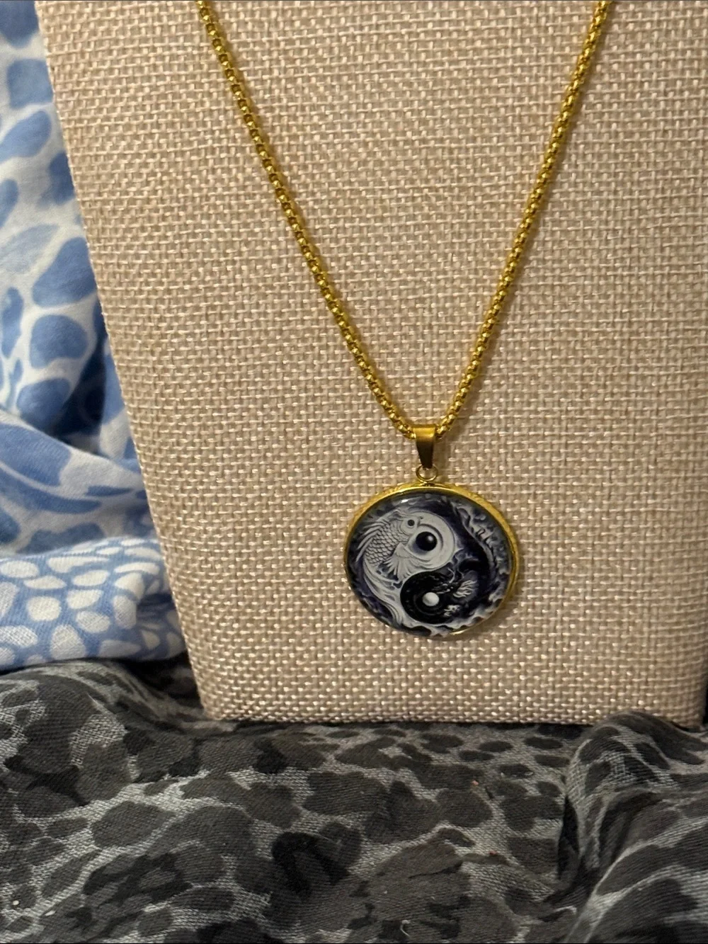 Gold-Tone Yin Yang Koi Fish Pendant Necklace - Black & White